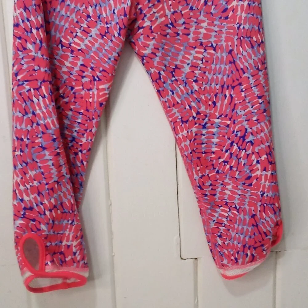 Old Navy Active Capri Leggings Girls L 10-12 Athletic Pattern Pink Blue